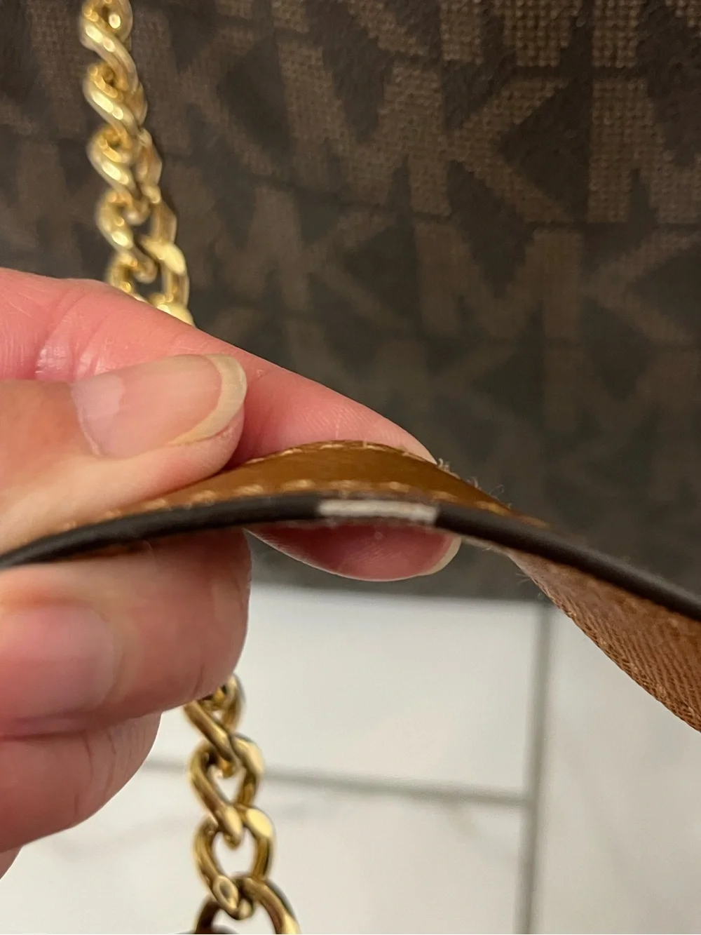 Michael Kors Brown MK Signature Shoulder Bag with Gold Hardware